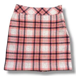 L.L.Bean Favorite Fit Wool Skirt Pink Purple Green Gold Plaid 8 Petite